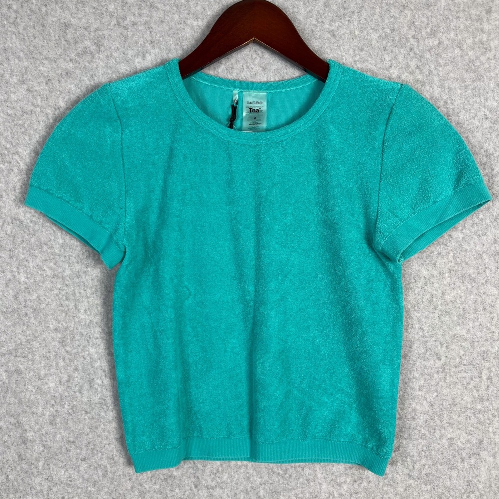 Aritzia Tna Aqua Banks Short Sleeve Terry Cloth Crop T Shirt Size Medium
